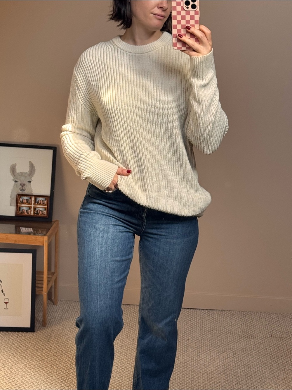 Calvin Klein Cream Ribbed Crew Neck Sweater